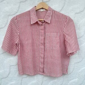 LA Hearts Red Crop Top Americana White Stripe Button Up Women's S Gigi Sweeney
